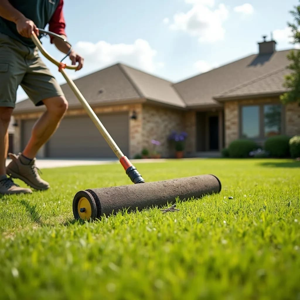 Magnetic sweeper picking up stray nails from the lawn