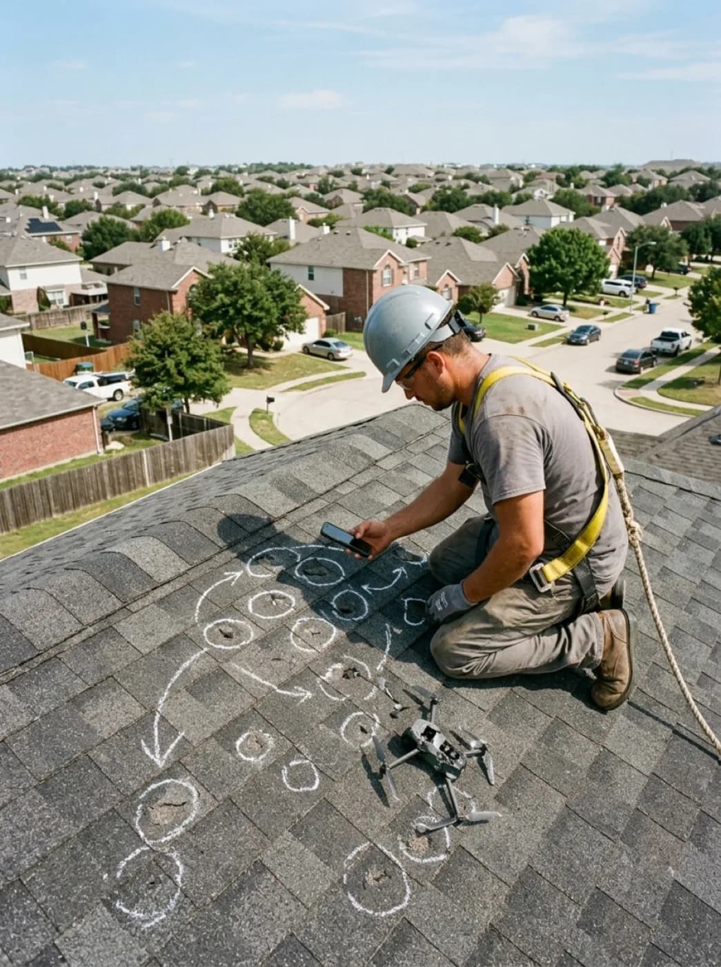 Inspector documenting roof condition during a free inspection