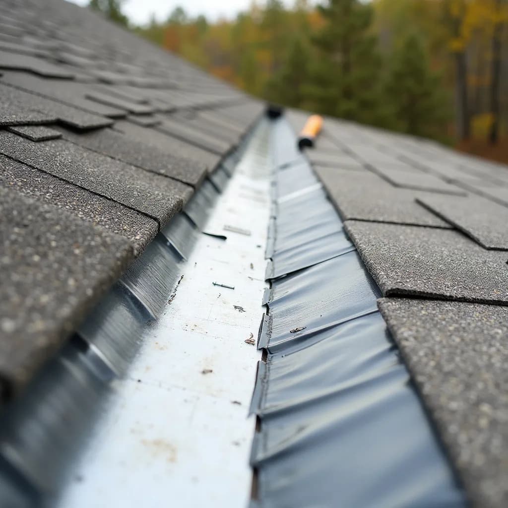 A sealed roof valley with ice-and-water shield