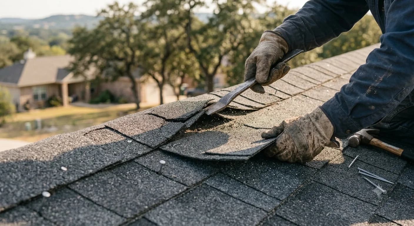 Targeted shingle repair on a damaged roof slope