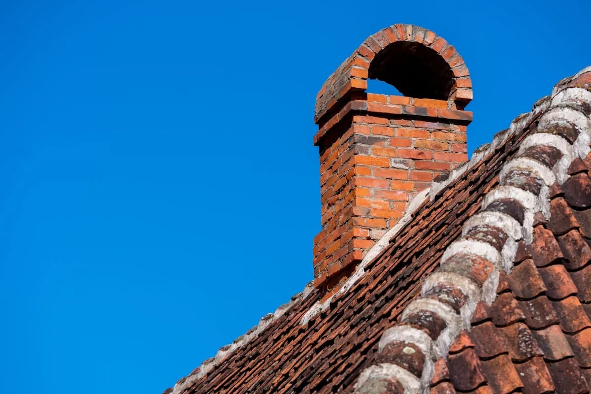 Brick chimney stack against a clear sky