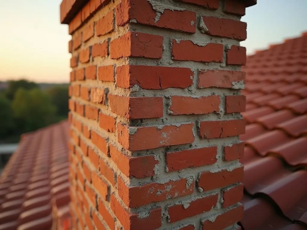 Weathered chimney with failing mortar joints