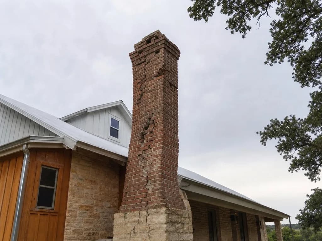 Weathered chimney on an old farmhouse