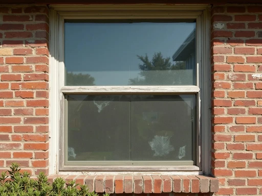Broken window in a brick wall before replacement